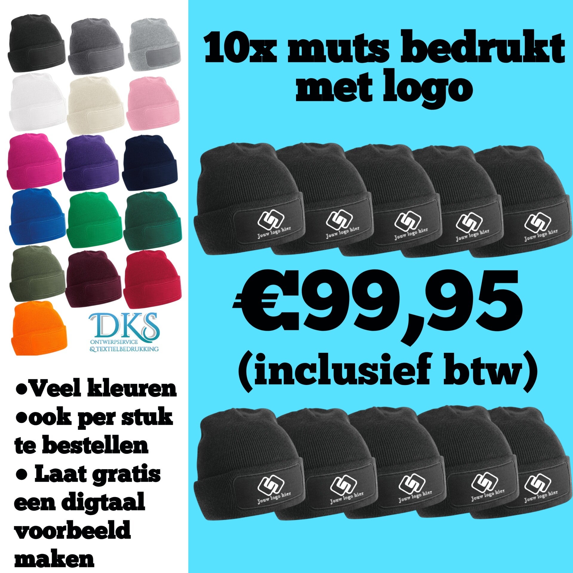 10x Beanie bedrukt met logo