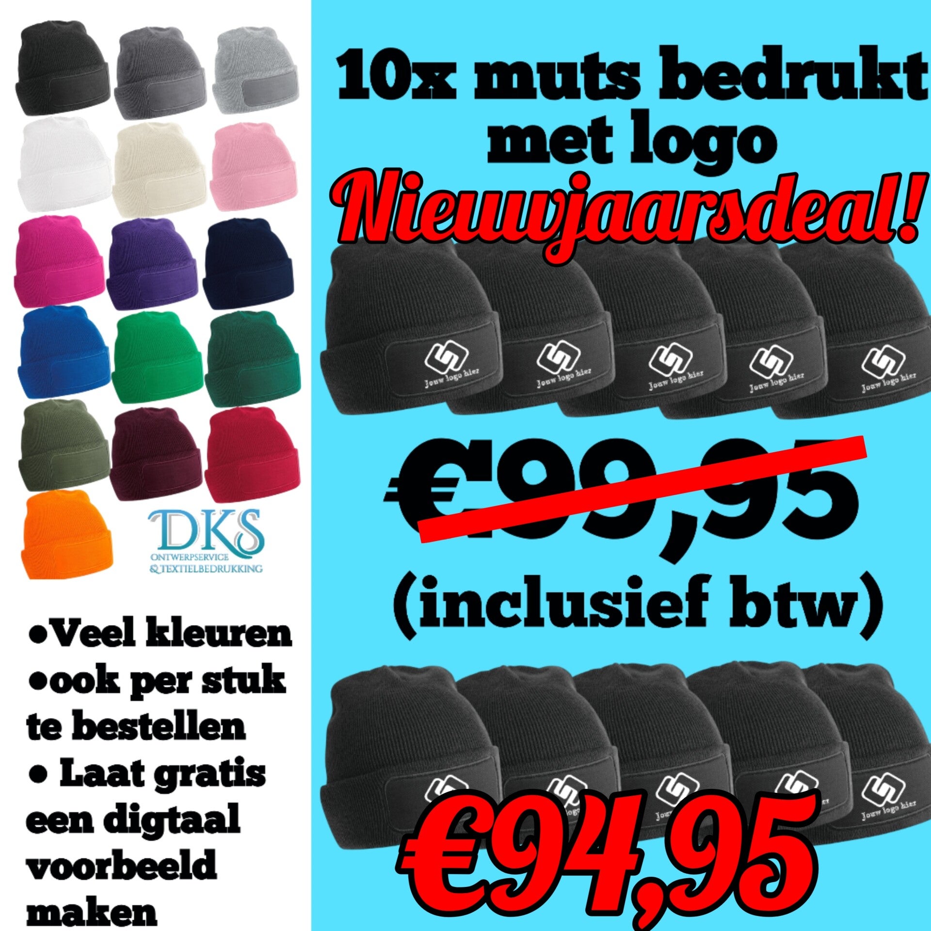 10x Beanie bedrukt met logo
