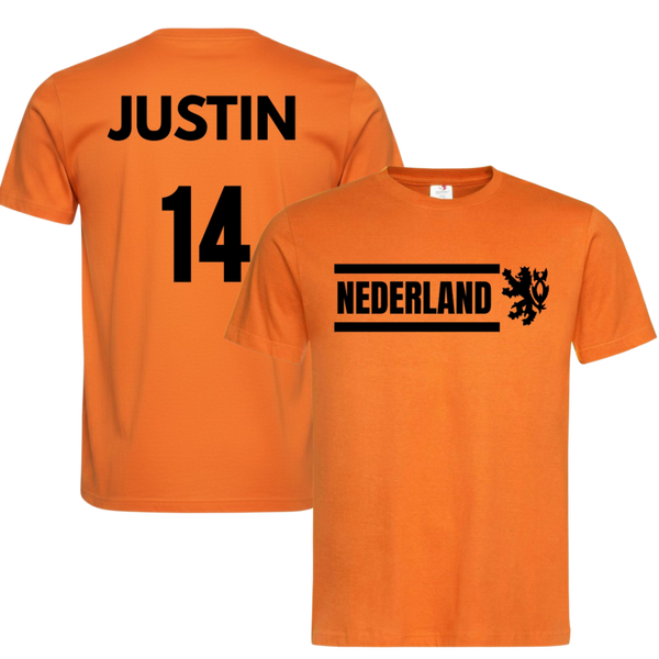 Oranje T-shirt Nederland gepersonaliseerd met naam en rugn