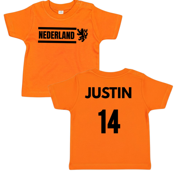 Baby Oranje Nederland T-shirt met naam en rugnummer