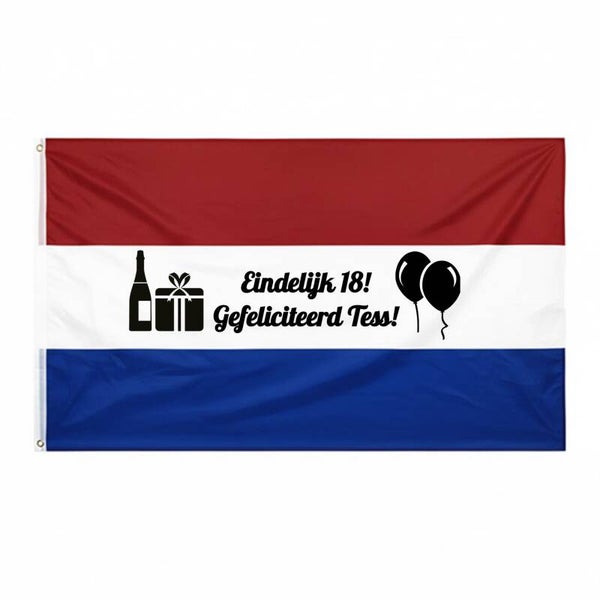 Gepersonaliseerde Nederlandse Felicitatie vlag met maximaal 2 afbeeldingen
