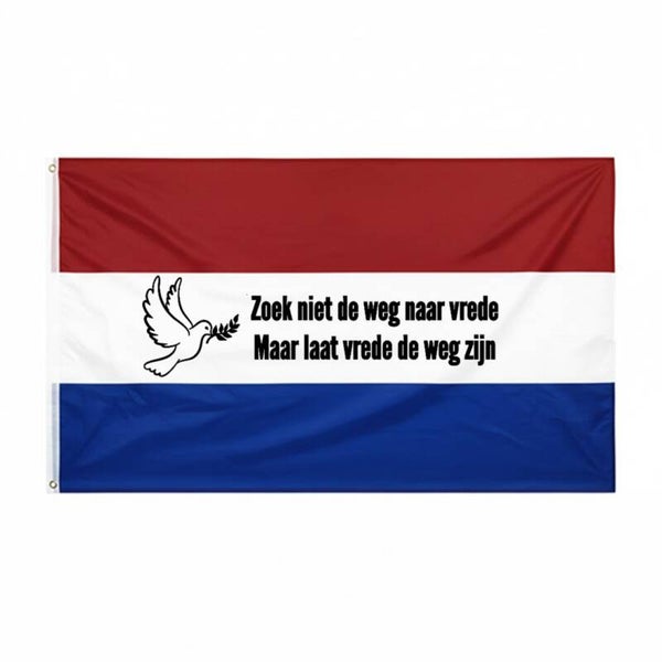 Nederlandse vlag met vredesduif en gepersonaliseerd met tekst