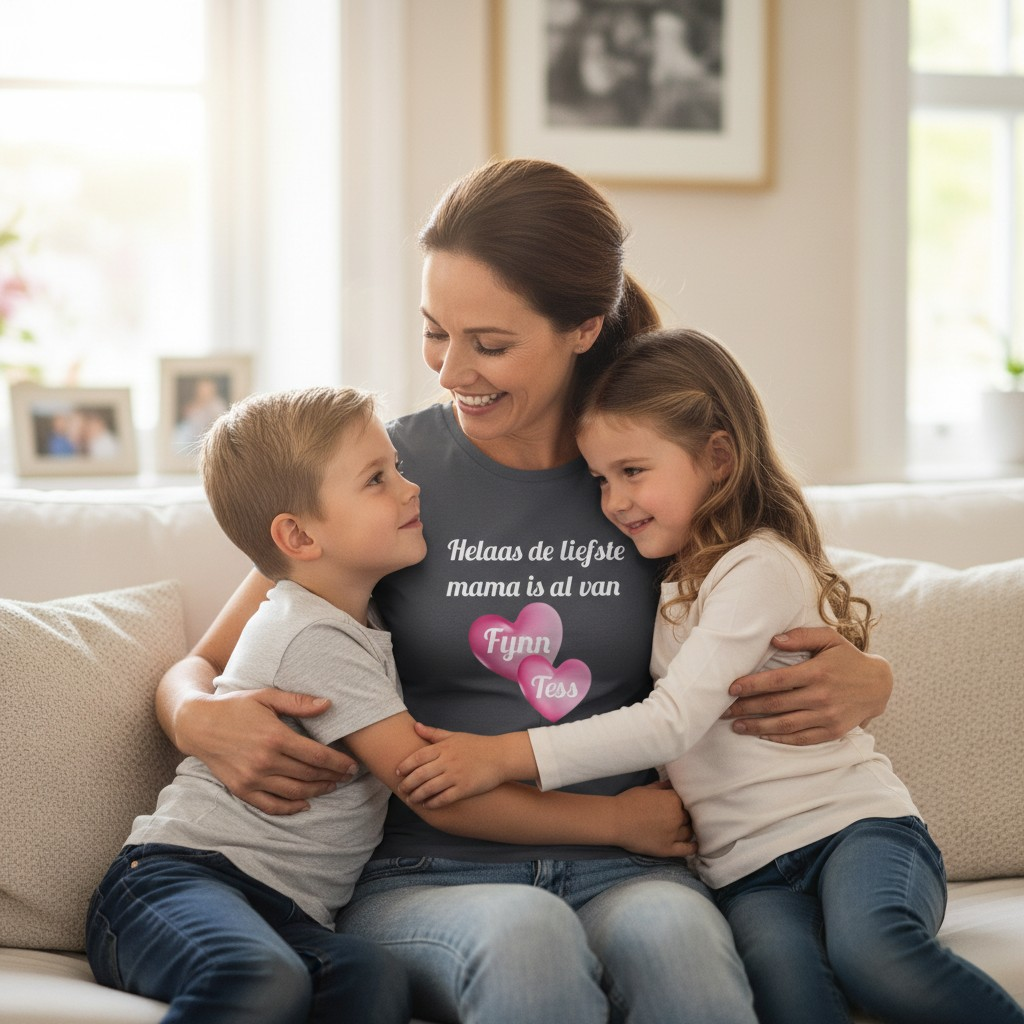 Gepersonaliseerd moederdag T-shirt (bedrukt voor met 2 namen)