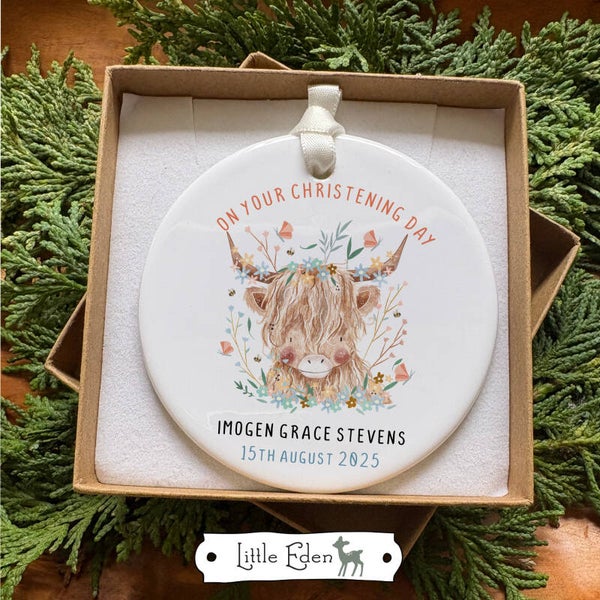 Personalised Ceramic Keepsake Christening Gift - Highland Cow