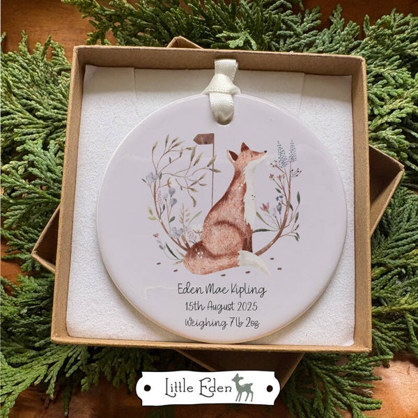 New Baby Ceramic Keepsake - Rustic Fox