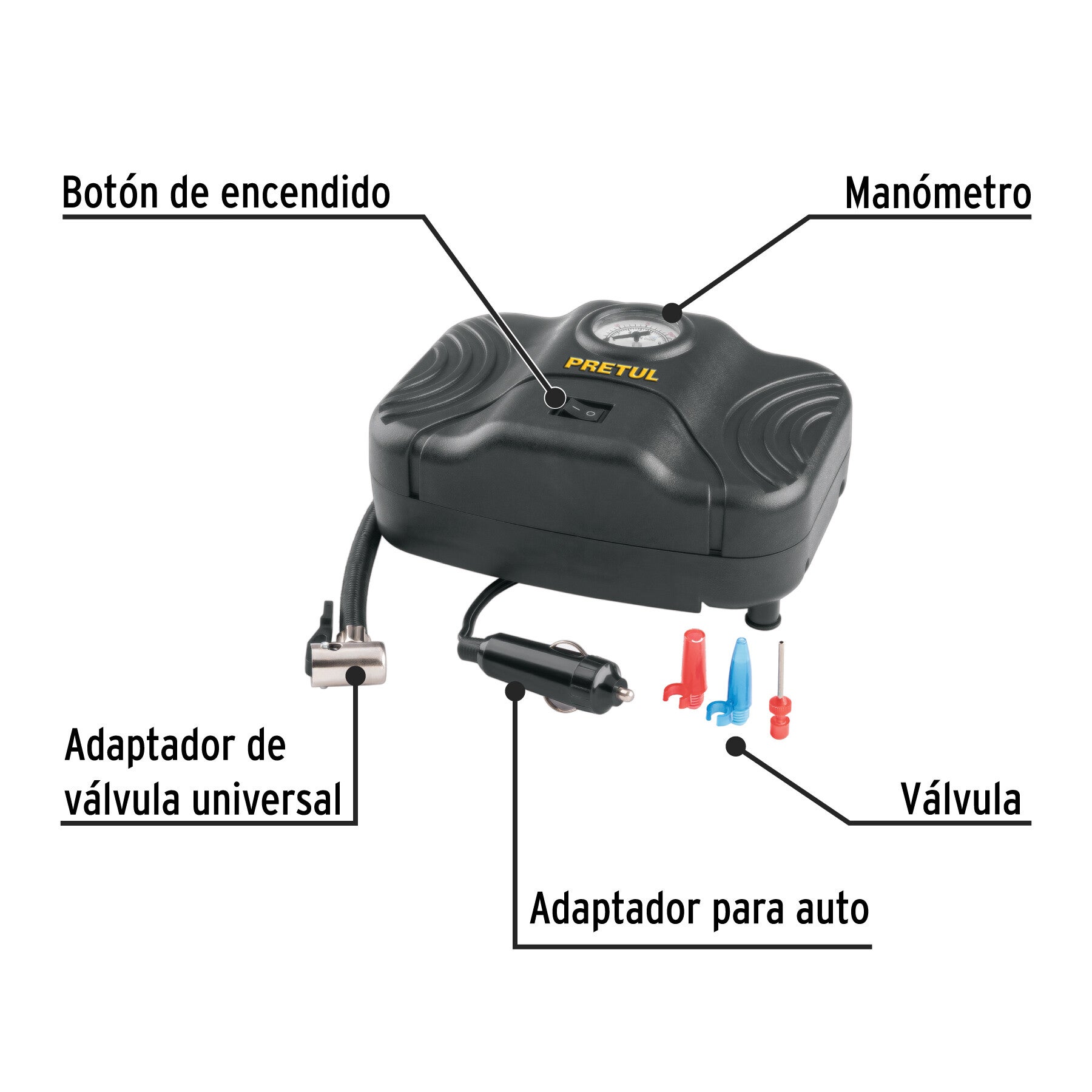 Inflador portátil para auto, 12 V PRETUL