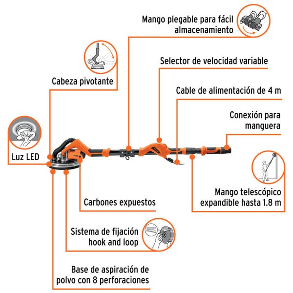 Lijadora de pared y techo de 9" TRUPER PRO