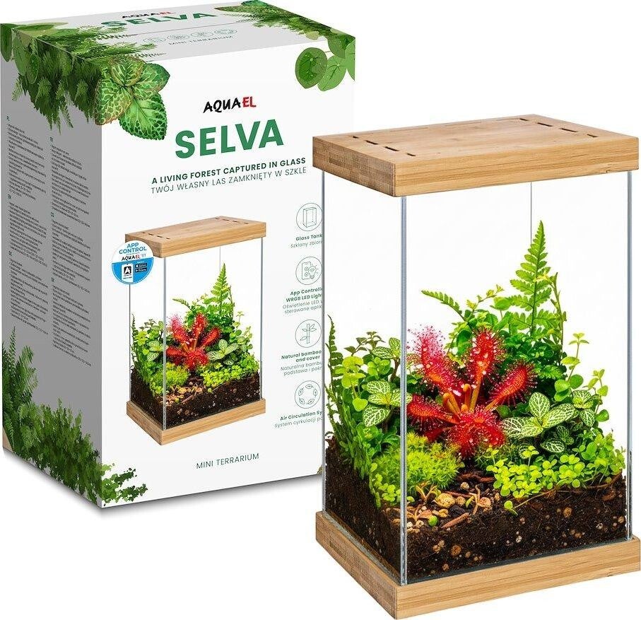 Selva Aquael - Planten terrarium met planten groeilamp, bamboe kap, app gestuurde verlichting dag / nacht