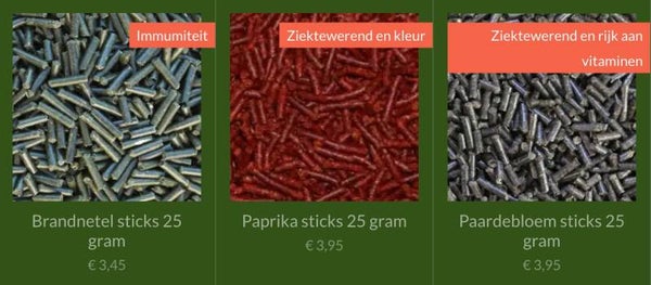 3 Bakjes voer (brandnetel-Paprika en paardebloem) voor maar € 9,95.