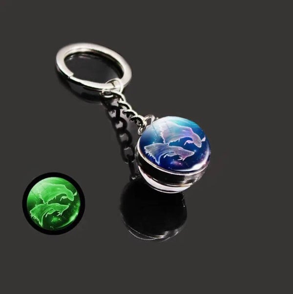 Lichtgevende Zodiac kristallen glazen sleutelhanger 2 x 8 cm