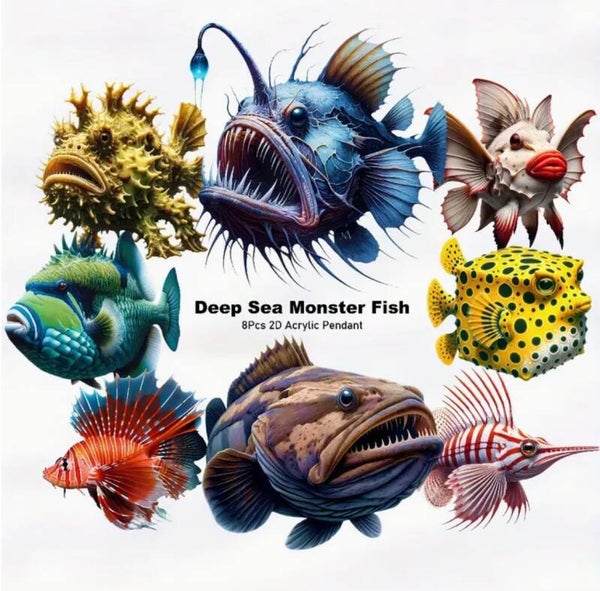 8-Delige hangende diepzee monsters 8 x 7,75 cm