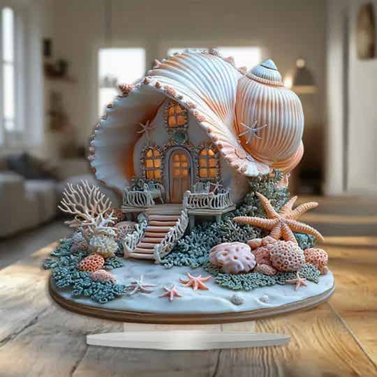 Kristallen schelpenhuis tafeldecoratie 15 x 8 cm