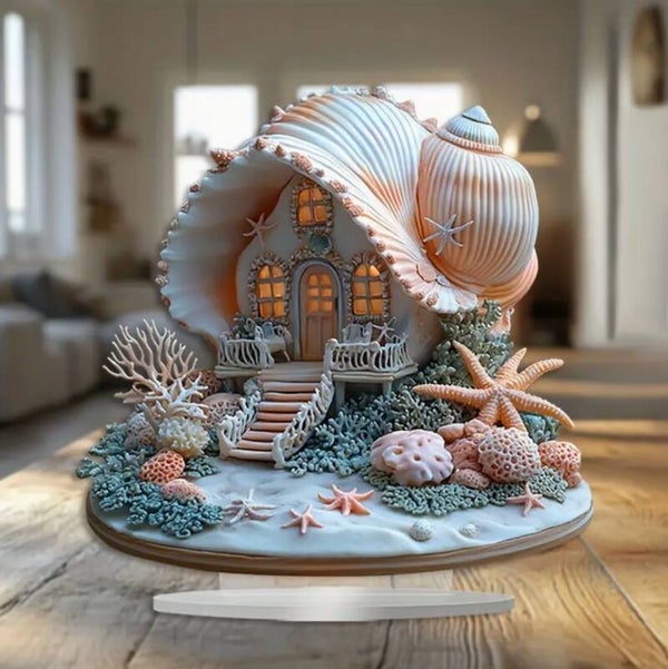Kristallen schelpenhuis tafeldecoratie 15 x 8 cm