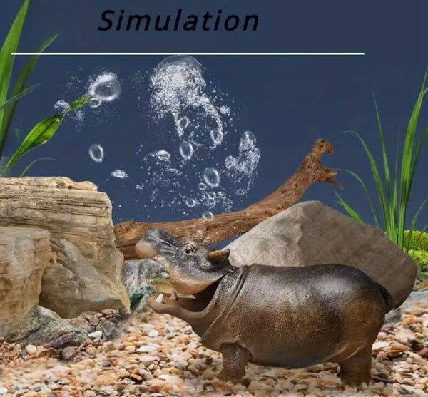 Aquarium ornament nijlpaard met lucht 15 x 7,2 cm