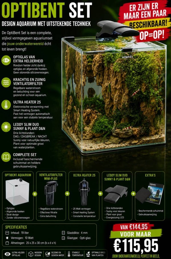 AquaEL aquarium Optibent zwart set 19 liter