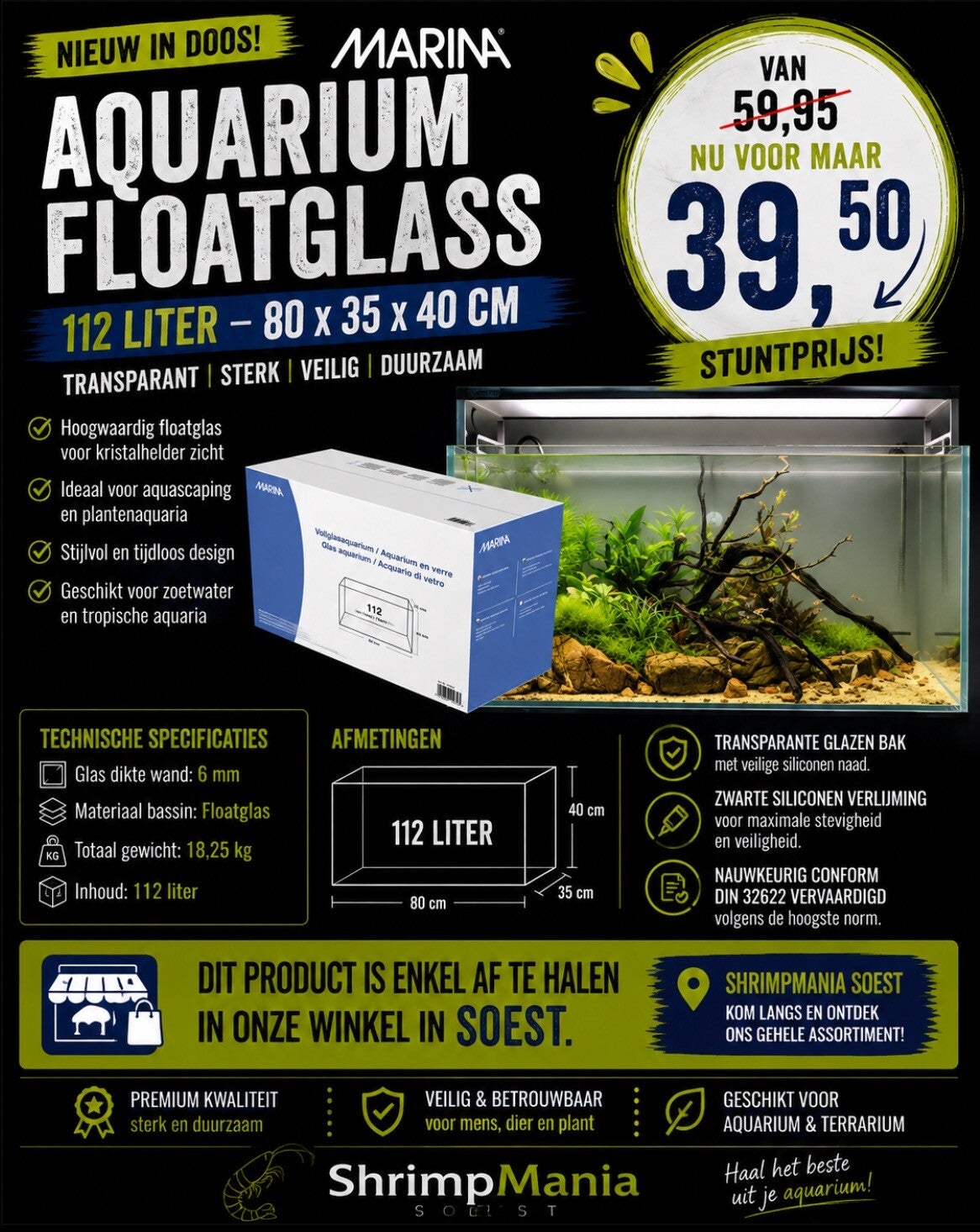MARINA  Aquarium Floatglass 112 Liter – 80x35x40 cm