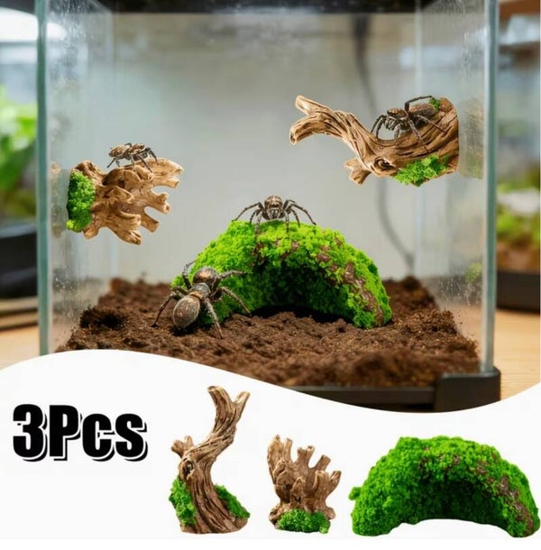 Springspinnen decoratieset met boomstammen en schuilgrot – 3-delig