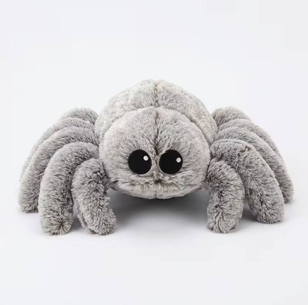 Pluizige spin knuffel – grijs – 18 × 18 cm