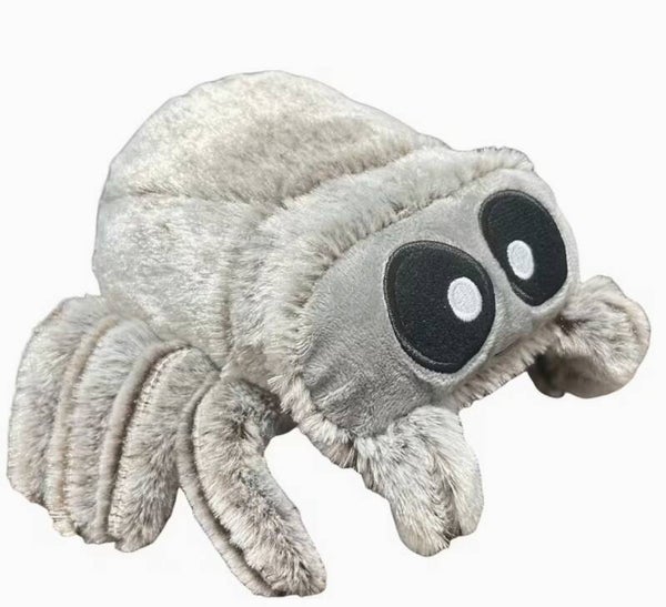 Spin knuffel met grote ogen – grijs – 18 × 12 cm