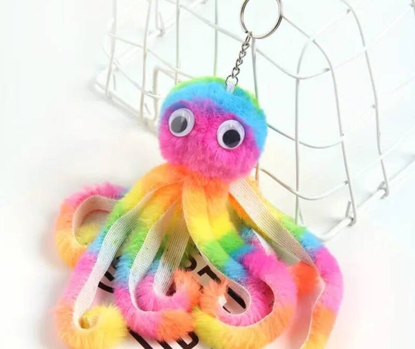 Kleurrijke octopus pluche sleutelhanger 19 cm zonder hanger