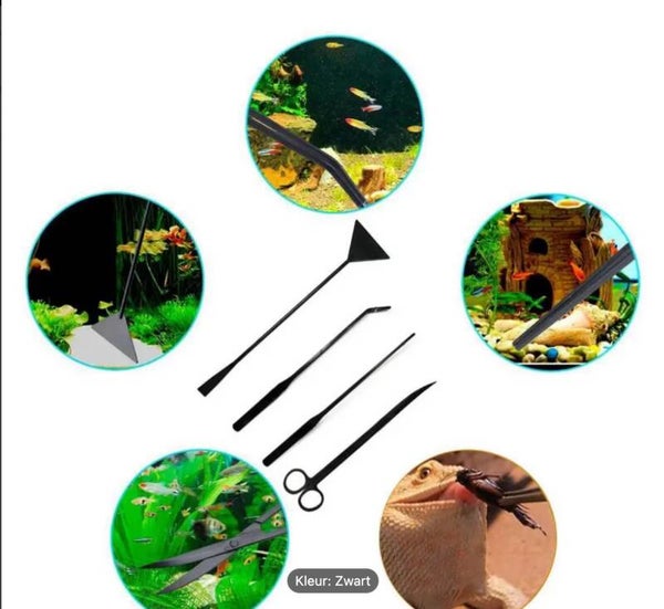 Aquarium RVS gereedschap set 4 delig zwart
