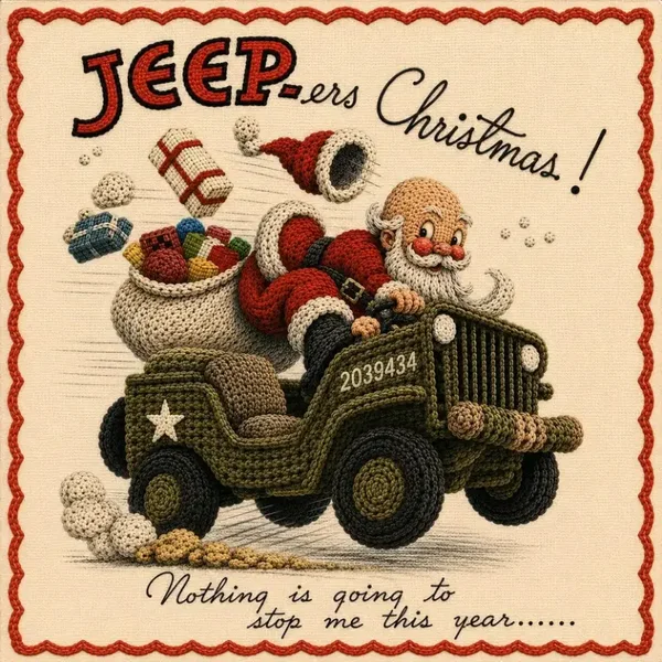 The Longest Yarn Vintage Jeep-ers Christmas Card