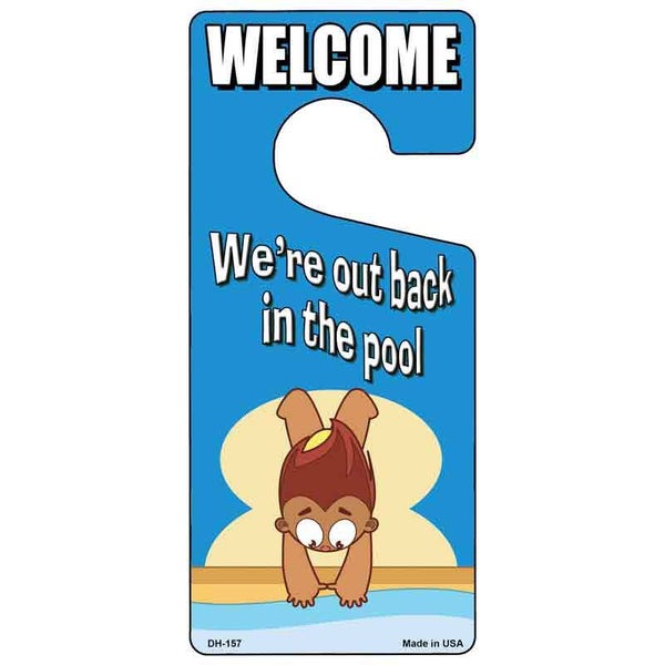 Out Back in the Pool Novelty Metal Door Hanger DH-157
