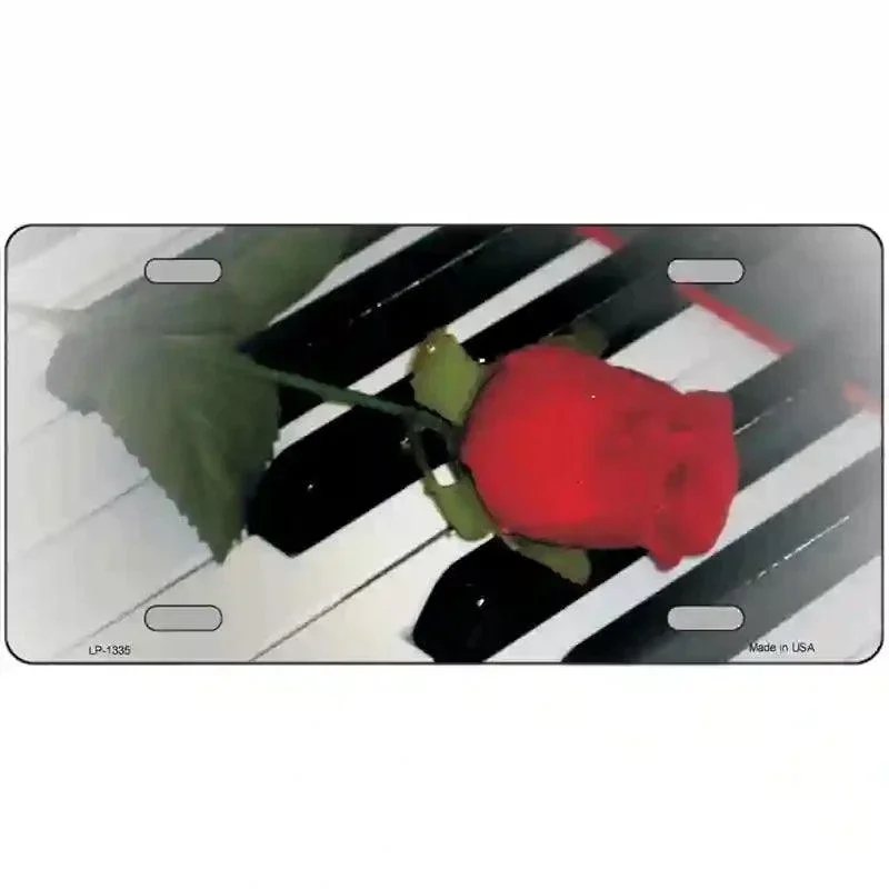 Piano Key Red Rose Novelty Metal License Plate