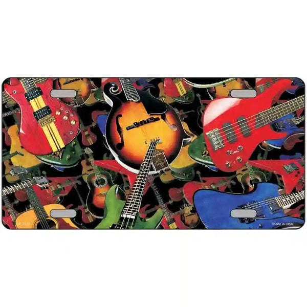 Guitars Black Metal Novelty License Plate