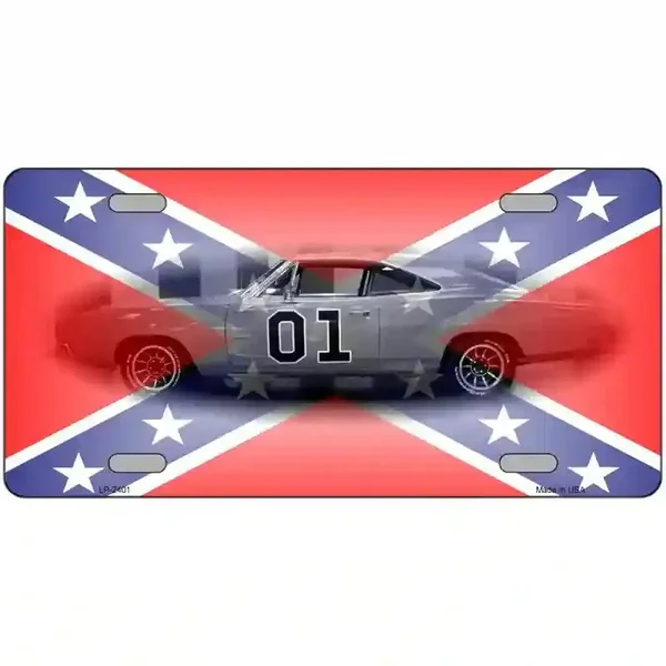 Confederate Flag Charger Metal Novelty License Plate