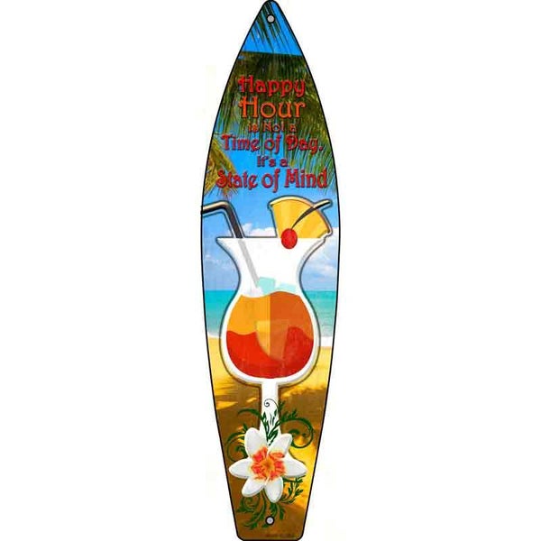 Happy Hour Novelty Metal Surfboard Sign