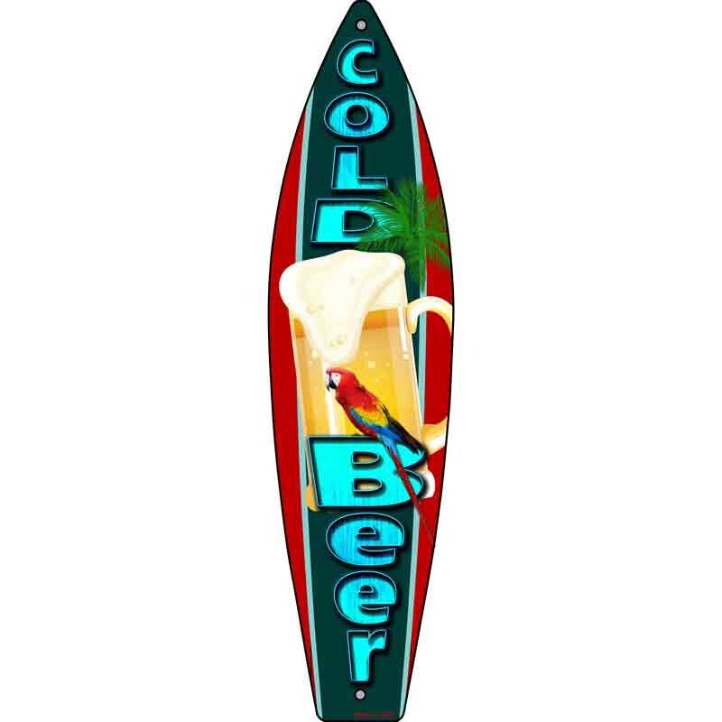 Cold Beer Novelty Metal Surfboard Sign