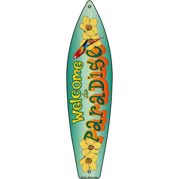 Welcome To Paradise Novelty Metal Surfboard Sign