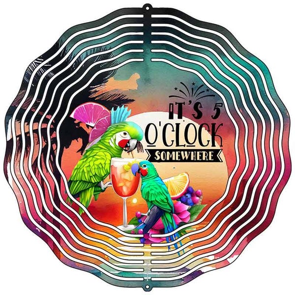 Its 5 Oclock Somewhere Parrot Novelty Metal Wind Spinner WCS-024