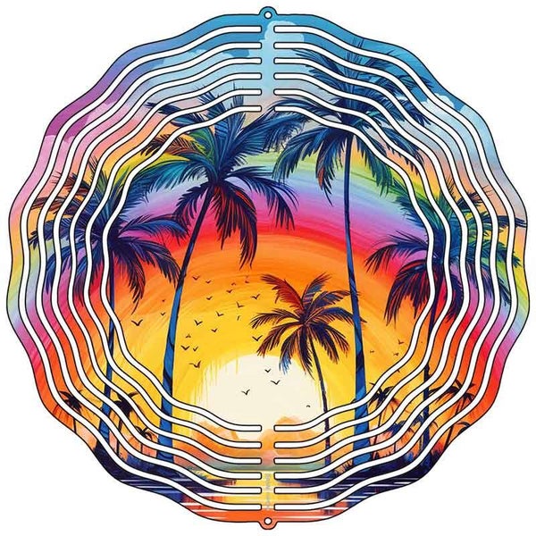 Palms Rainbow and Birds Novelty Metal Wind Spinner WCS-060