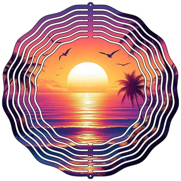 Purple Palms and Sunset Novelty Metal Wind Spinner WCS-074