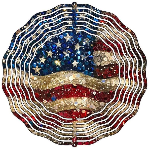 Glittery American Flag Novelty Metal Wind Spinner WCS-104
