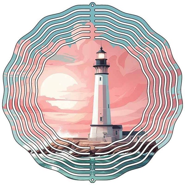 Lighthouse with Crashing Waves Novelty Metal Wind Spinner WCS-128