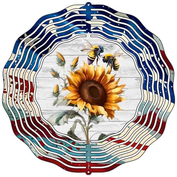 Sunflower with American Flag Novelty Metal Wind Spinner WCS-143