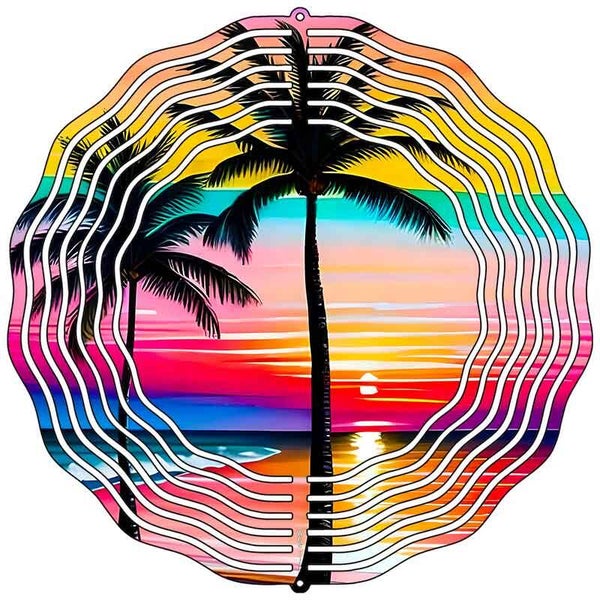 Palms and Ocean Sunset Novelty Metal Wind Spinner WCS-147