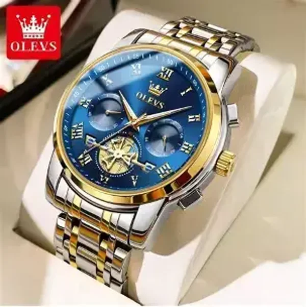 OLEVS Two-Tone Blue Roman Dial Watch