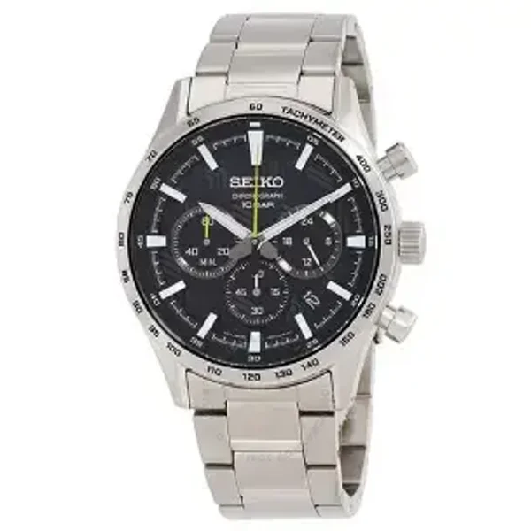 SEIKO Chronograph Black Dial Stainless Steel Watch