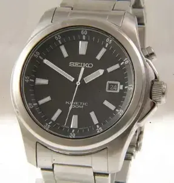 SEIKO Kinetic 100M Date Black Dial Watch Men Stainless