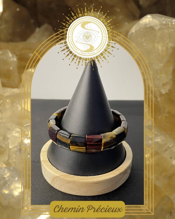 Bracelet collection "carré précieux" - oeil de tigre + oeil de taureau + oeil de faucon