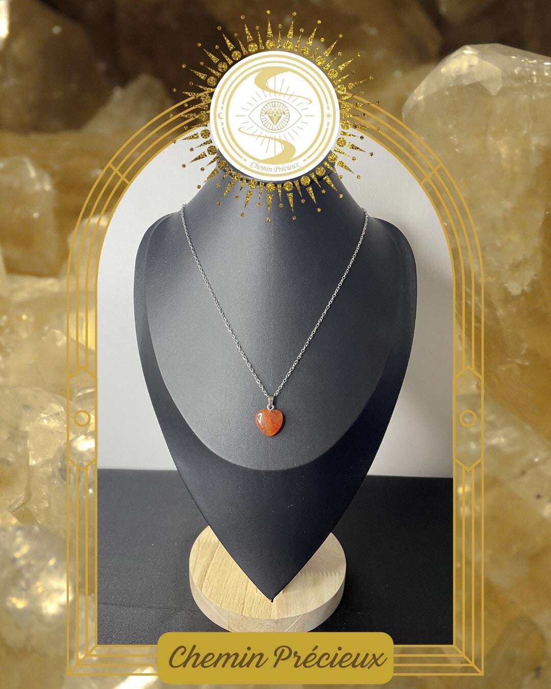 Collier petit coeur - cornaline - acier inoxydable