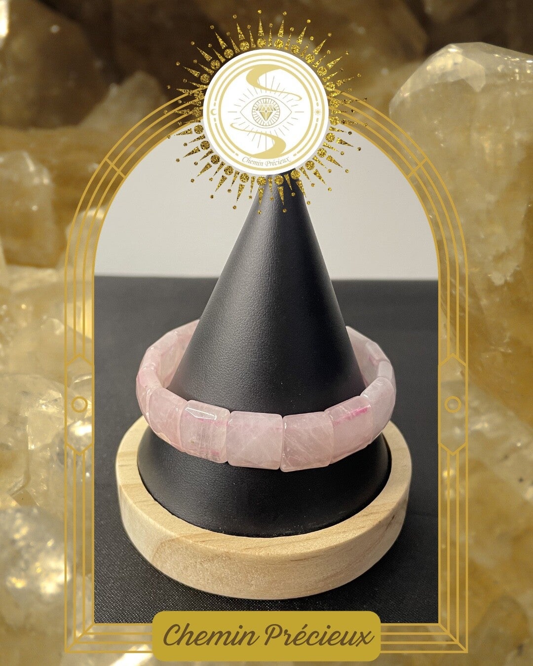 Bracelet collection "carré précieux" - quartz rose