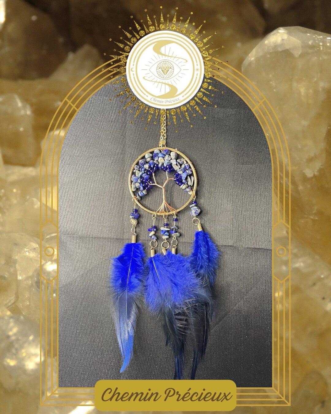 Attrape rêves doré - arbre de vie & sodalite