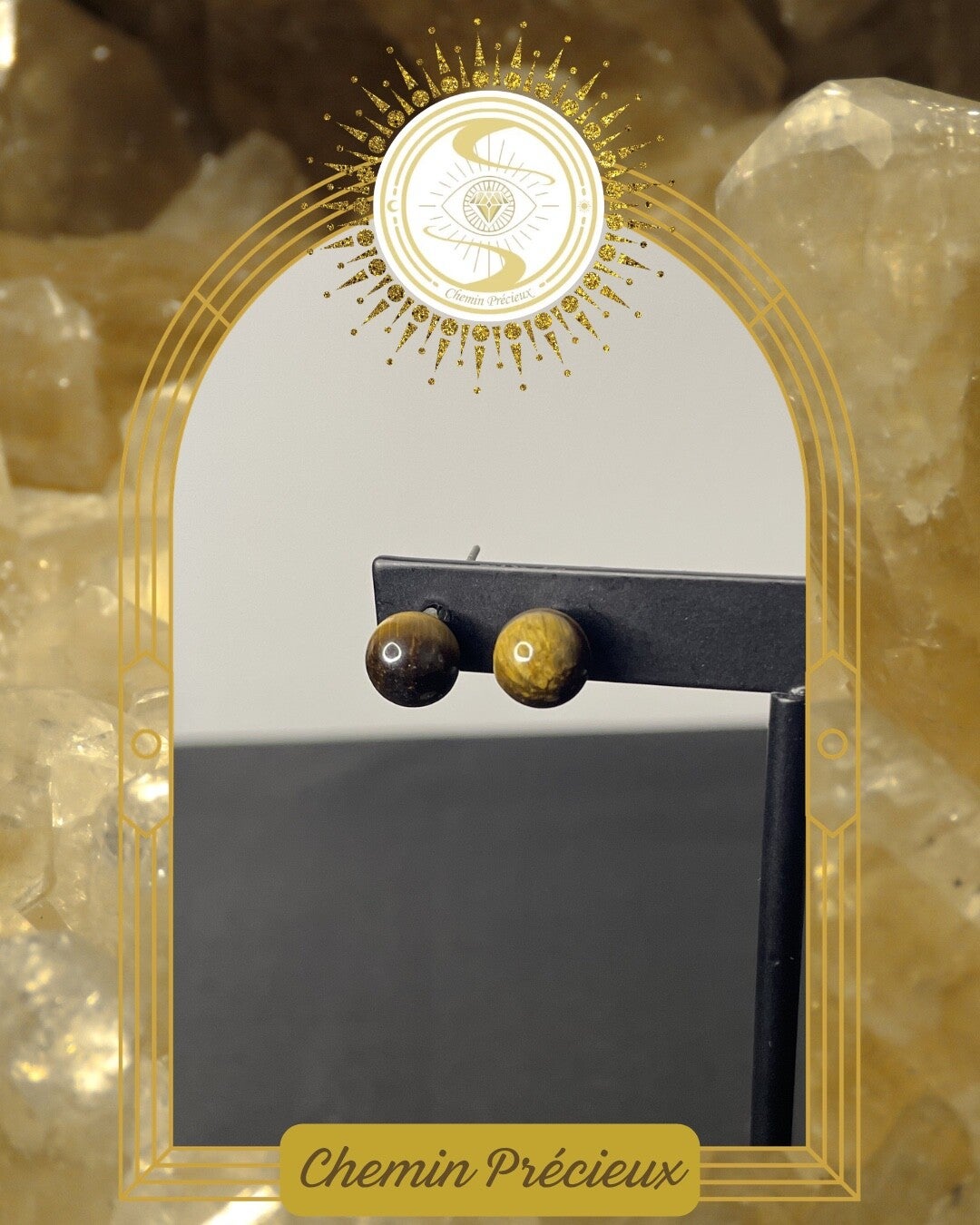 Boucles d'oreilles - oeil de tigre - boules de 8 mm