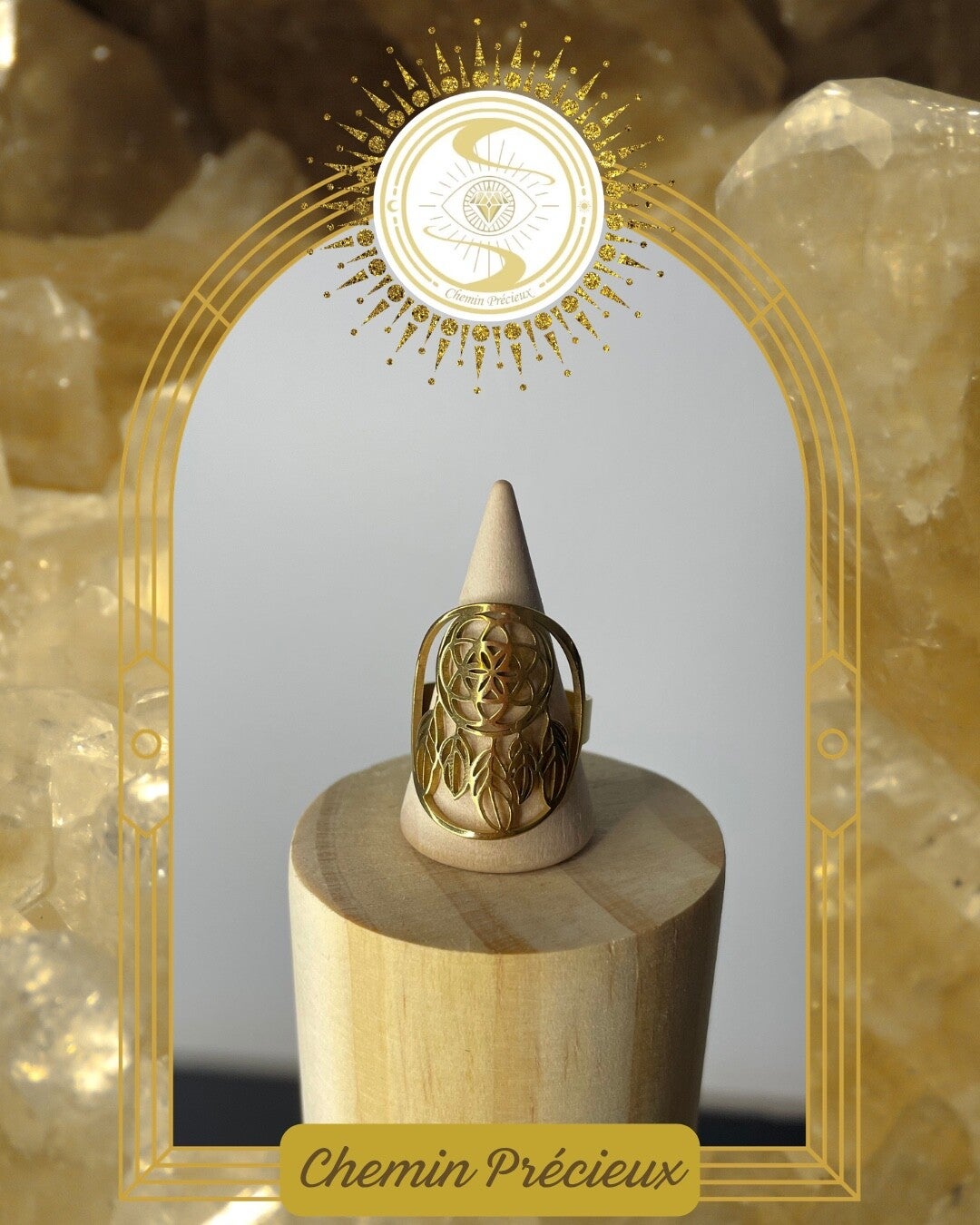 Bague dorée - attrape rêves - acier inoxydable