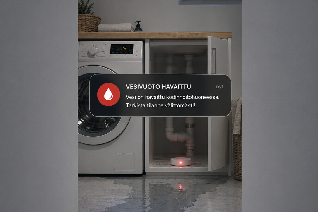 Vesivuotoanturi allaskaapissa